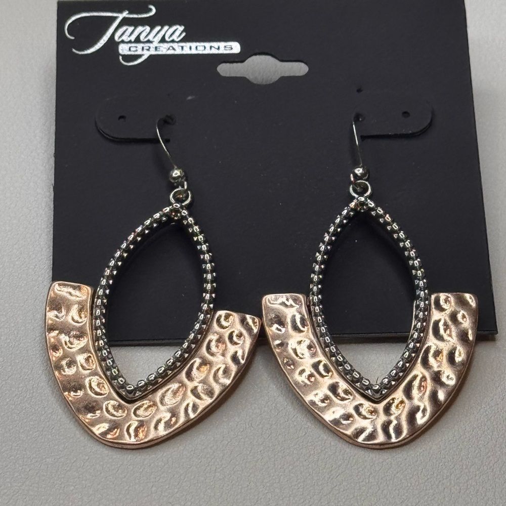 Gold and Silver Statement Earrings with Textured Design 2.5 inch